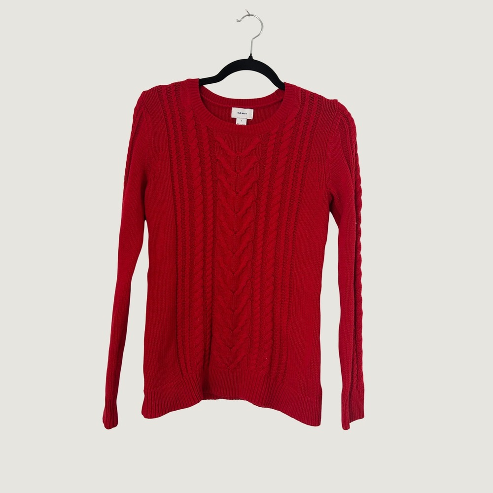 Old Navy Cable Knit Sweater Womens Small Red Holiday Academic Preppy Christmas